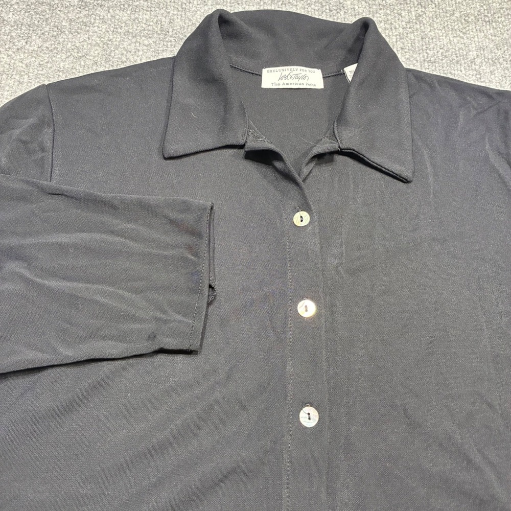 Lori Taylor The American Petite Black Button Front Collared Blouse Women's Sz.PL